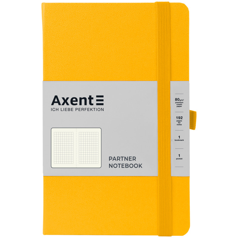 Нотатник Axent Partner 8201-08-A, A5-, 125x195 мм, 96 аркушів, клітинка, тверда обкладинка, жовтий