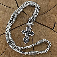 Серебряная цепочка Лисий Хвост со вставками ликов святых и Крестом