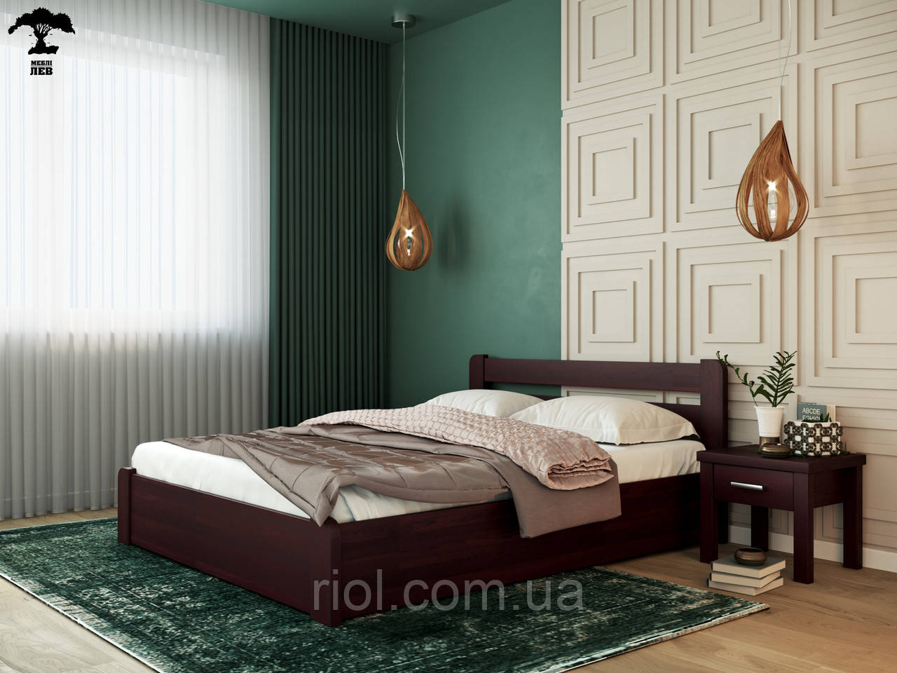 Ліжко Ліра з натурального дерева Бук та підйомним механізмом, фото 1