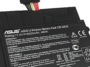 Оригінальна батарея для ноутбука Asus VivoBook U38N U38K U38DT - C23-UX32 (7.4V 6520mAh 48Wh), фото 4