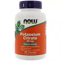 Калий, Potassium Citrate, Now Foods, калий цитрат, 99 мг, 180 капсул