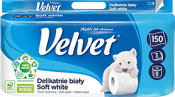 Туалетний папір Velvet Делікатний Білий, 3 шари 8 рулонів