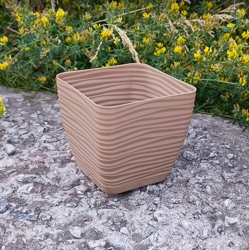 Горщик Сахара Квадро 11 см з піддоном Кава латте, фото 1