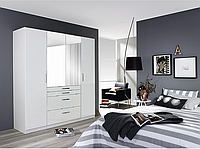 Шкаф 4-дверный гардероб Гамбург Embawood белый глянец с зеркалами и ящиками