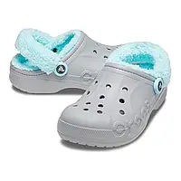 Зимові утеплені крокси Crocs Baya Lined Fuzz-Strap Clogs 39 р 25-25.5 см Сірі з бірюзовим 206633-0IG M7/W9 Grey/Ice blue