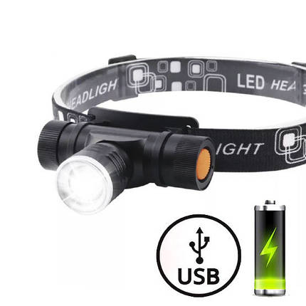 Ліхтар налобний X-Balog BL-5808-T6, універсальний із зарядкою USB, з оптичним зумом, 4 режими, фото 1