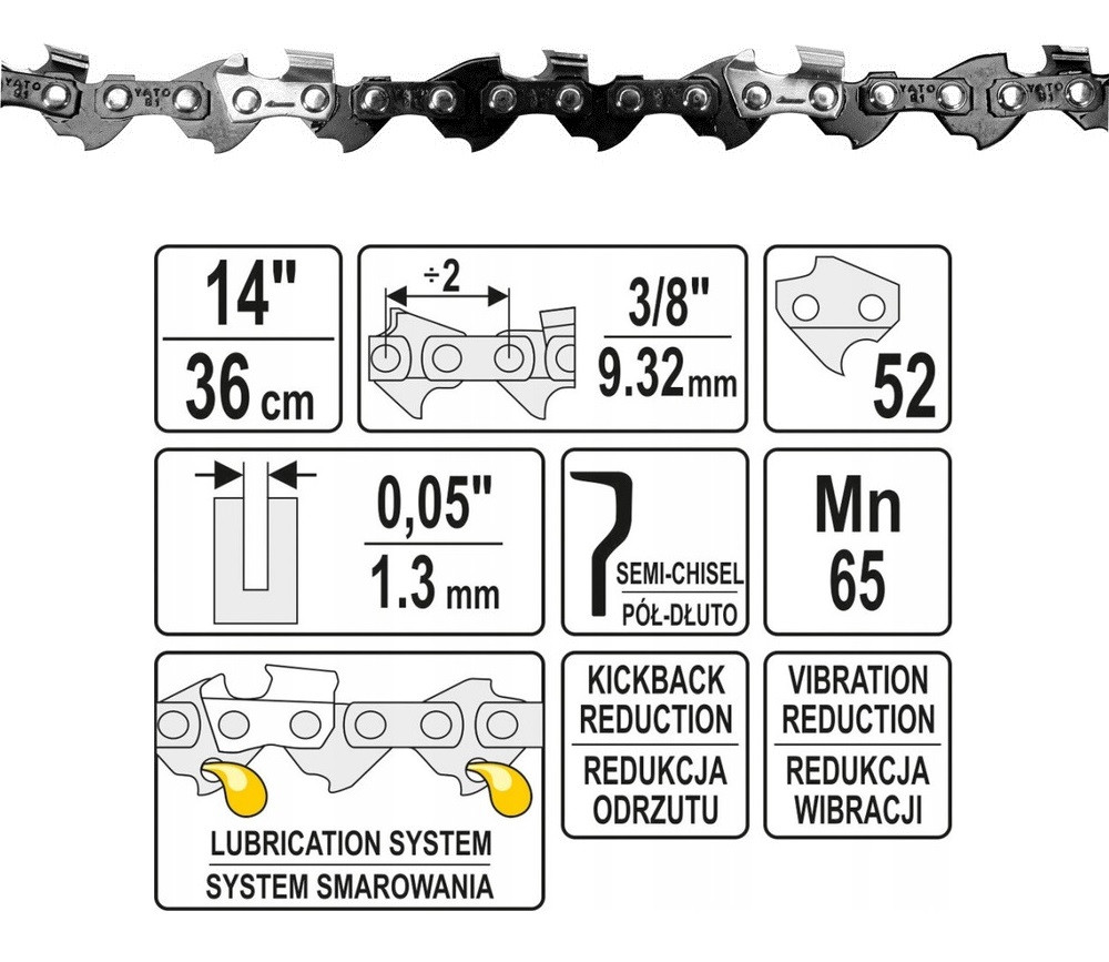 Ланцюг на Електропилу 36 см 3/8" 52Z YATO (YT-84951)