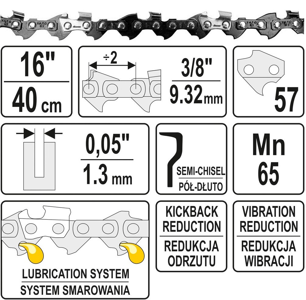 Ланцюг на Мотопилу 40 см 3/8" 57Z YATO (YT-84954)