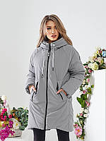 Стильна вільна жіноча куртка-кокон від Khan арт.1010 Плащівка «оксамит» світло-сірого  кольору