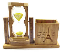 Пісочний годинник з підставкою для ручок жовтий пісок (19х15х5,5 см) (32235B)