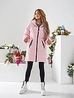 Стильна вільна жіноча куртка-кокон від Khan арт.1010 Плащівка «оксамит» рожевого кольору/ рожевий