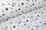 Лоскуток. Бавовняна тканина з малюнком "Маленькі ракети" сіро-джинсових тонів на білому тлі 39*160 см, фото 2