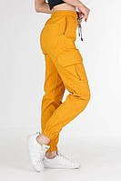 Женские брюки джогеры из стрейч-котона Споривные штаны женские карго стрейчевые VS 1130 жёлтые 42