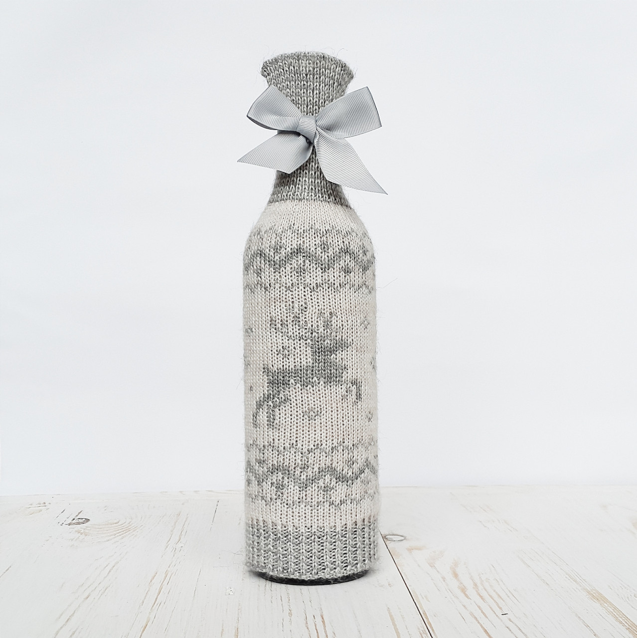 Чохол на пляшку в'язаний Ohaina Scandinavian Linen beige + Grey