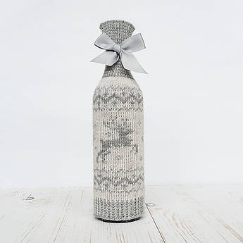 Чохол на пляшку в'язаний Ohaina Scandinavian Linen beige + Grey