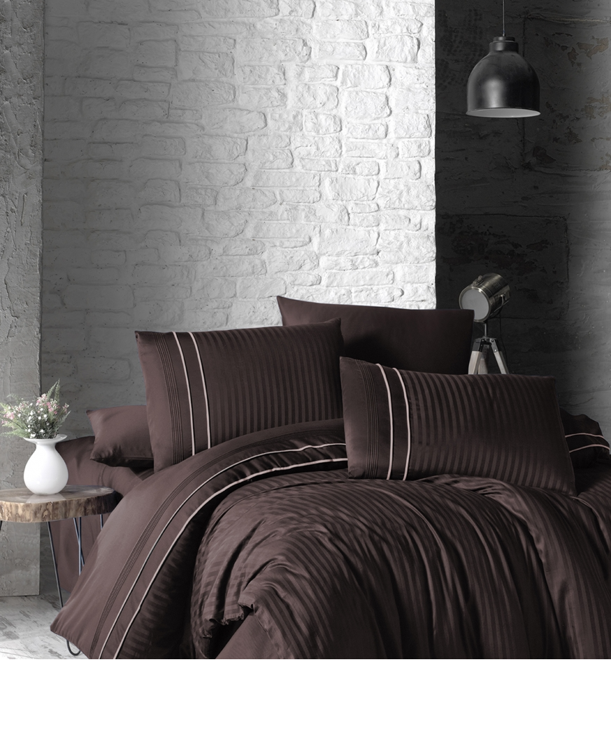 Комплект постільної білизни First Choice Deluxe Dark Series Stripe Style Chocolate бавовна 220-200 см коричневий