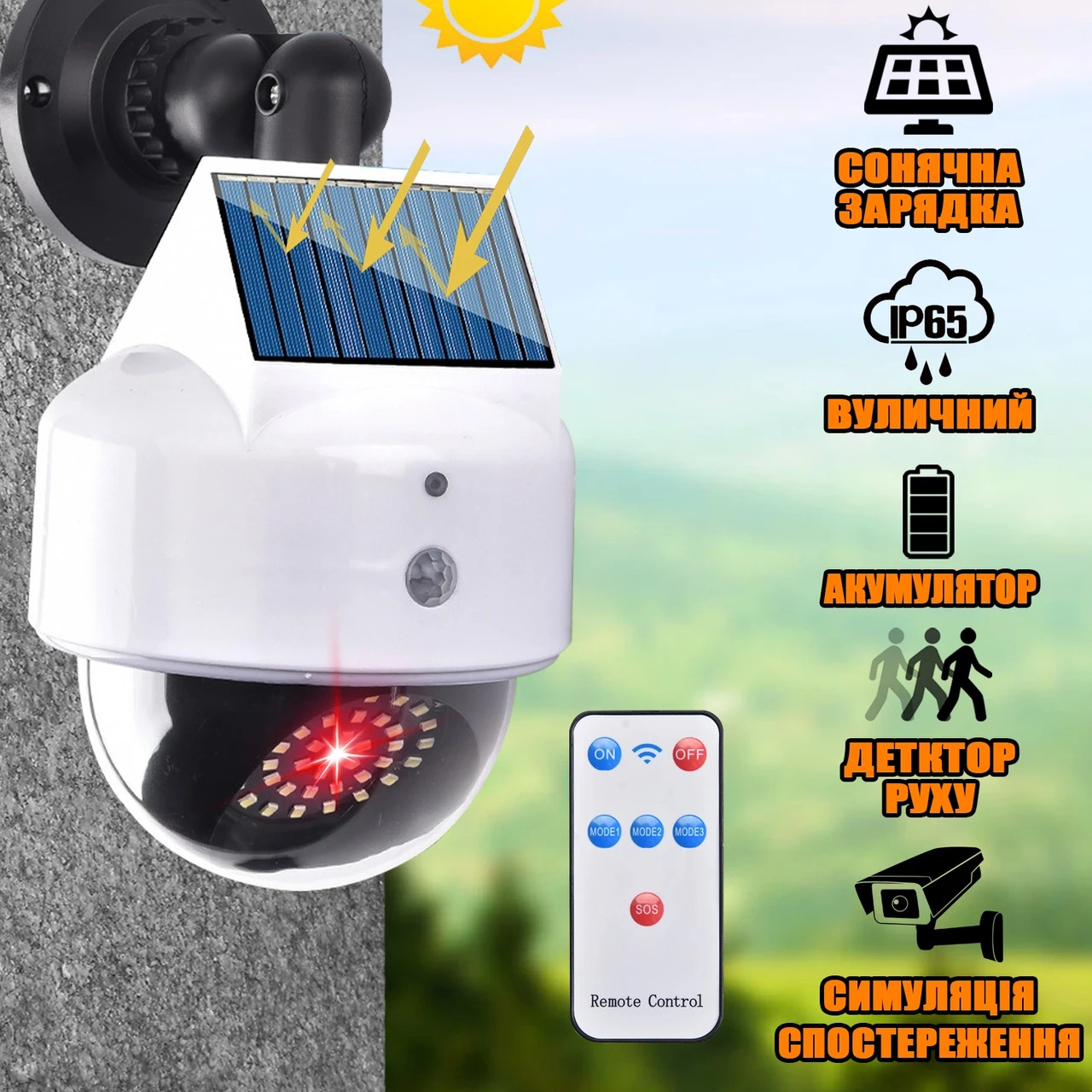Уличный Фонарь-камера Обманка Solar IP66-1200mAh с Солнечной Панелью и ...