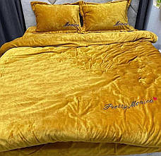 Велюрова постільна білизна Моніка Євро Гірчичний, фото 3