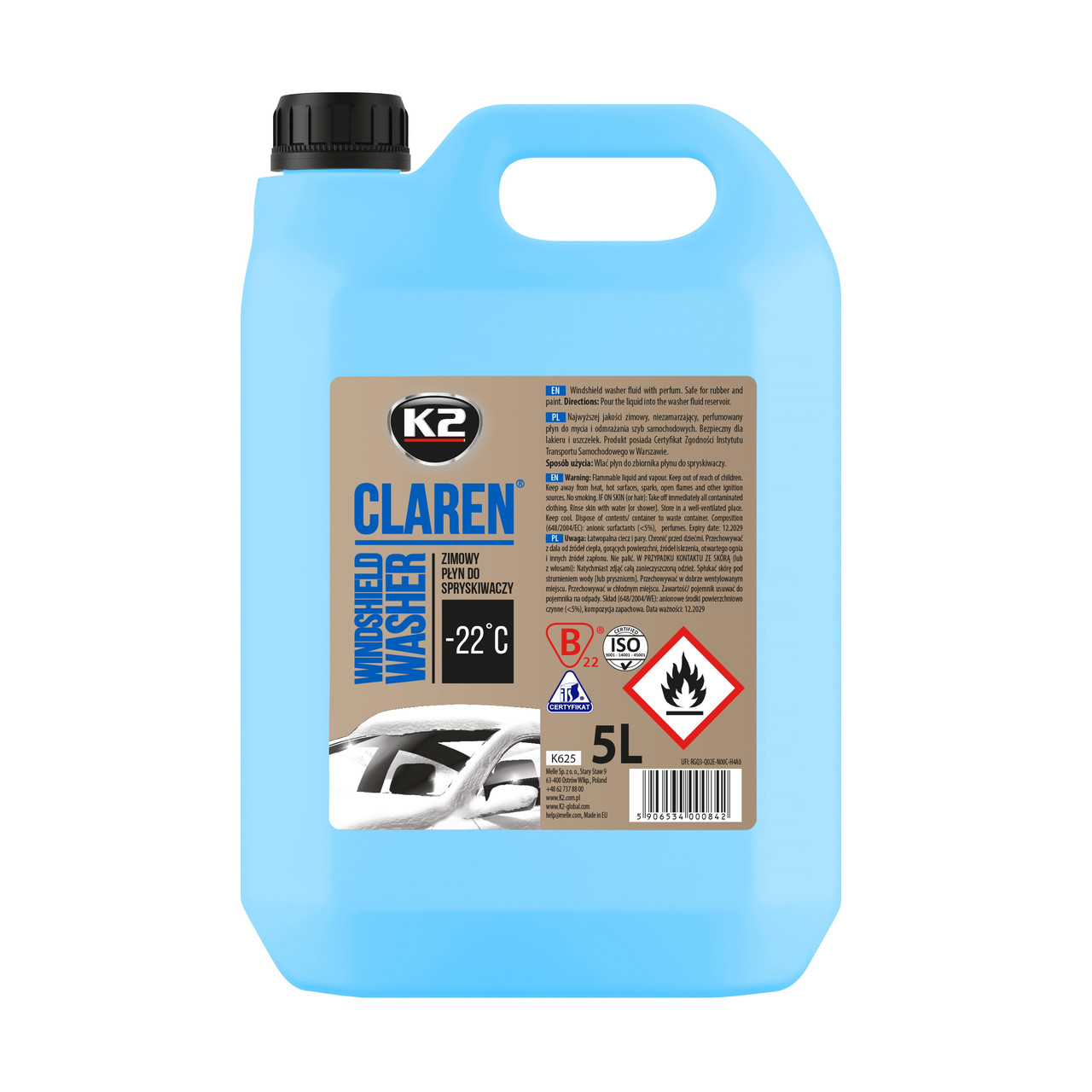 Омивач скла зимовий -22 °C з нейтральним ароматом Claren 5 л (K625) K2