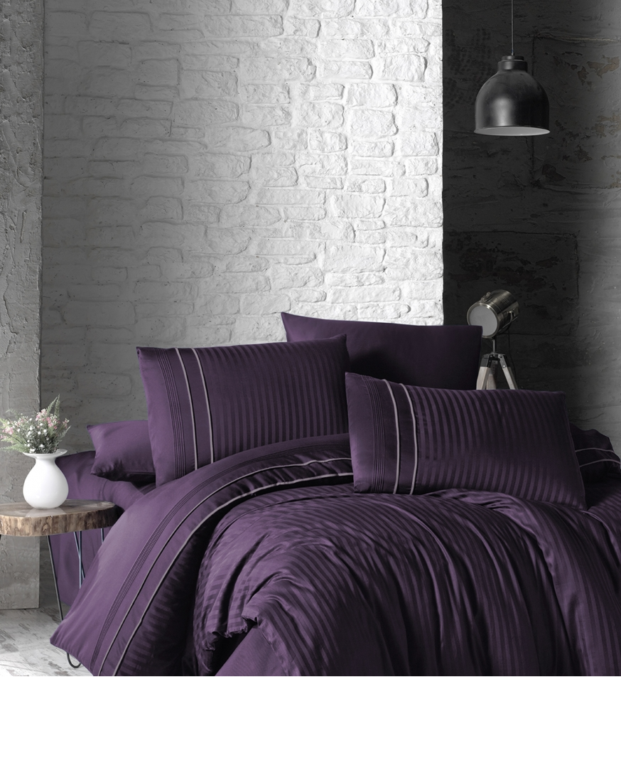 Комплект постільної білизни First Choice Deluxe Dark Series Stripe Style Purple бавовна 220-200 см фіолетовий
