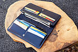 Темно-синій гаманець жіночий довгий шкіряний з орнаментом тисненням Тризуб Герб України Калина, фото 4