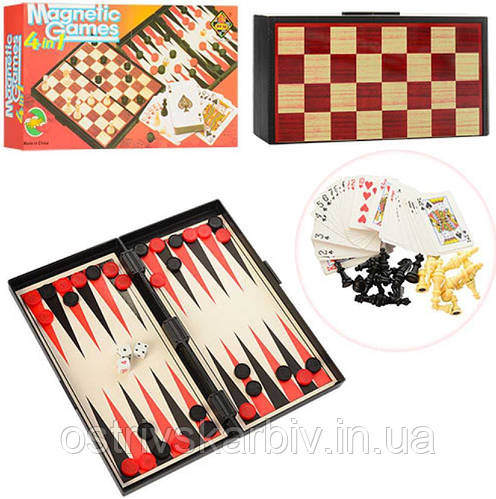 Купить Игровой набор 4 в 1 шахматы, шашки, нарды, карты, 9841, для ...