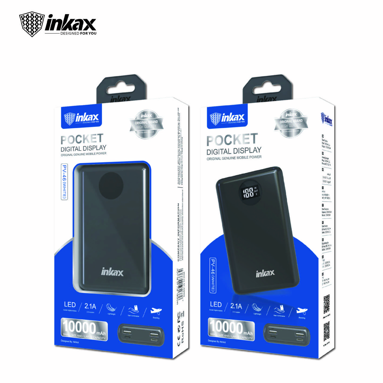 POWER BANK INKAX PV-46 На 10000mAh (2,1A) З Циферблатом, Без Шнура (2виходи)