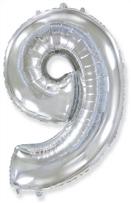 Фольгована кулька цифра 9 срібло, 40" (102 см) Flexmetal УП