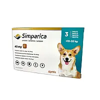 Жевательные таблетки от блох и клещей Zoetis Симпарика для собак 10-20 кг 40 мг 3 таблетки