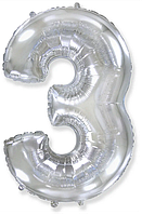 Фольгована кулька цифра 3 срібло, 40" (102 см) Flexmetal УП