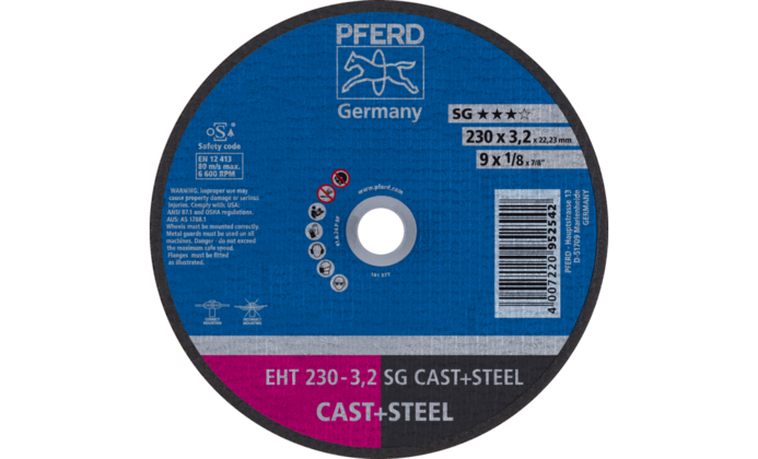 Pferd Круг відрізний 230*3,2*22 SG CAST+STEEL чавун/сталь