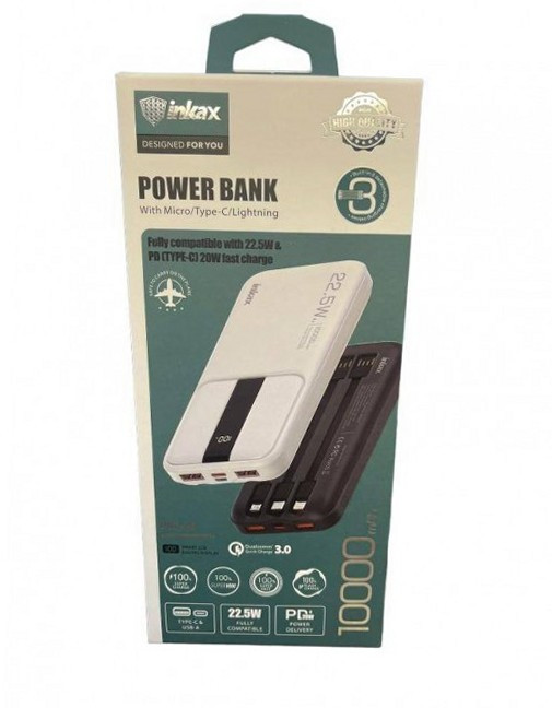 POWER BANK INKAX PBQ-08 На 10000mAh (22,5W) З Швидкою Зарядкою + 3шнура І Циферблатом (2виходи)