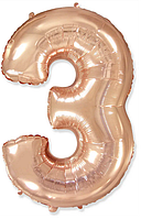 Фольгована кулька цифра 3 рожеве золото, 40" (102 см) Flexmetal УП
