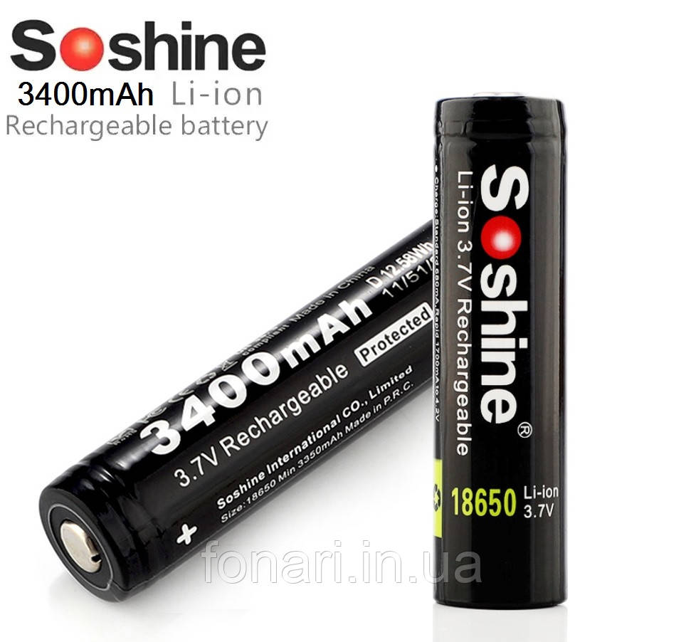 Акумулятор Soshine 18650 Li-Ion 3400 mAh захищений