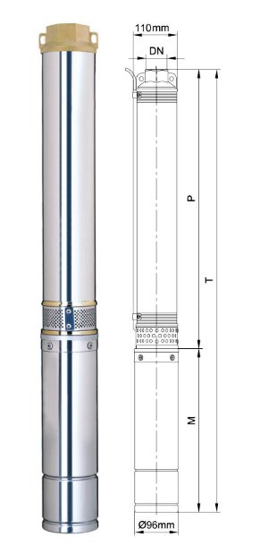 Насос відцентровий Dongyin 4SDm2/25 1.5 кВт H 182(144)м Q 55(35)л/хв Ø96мм