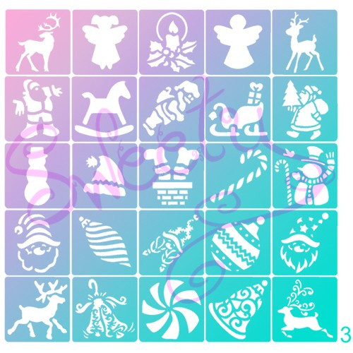 Трафарети Новий рік клейові 25 шт. для Блиск і Біоту 5х5см, фото 1