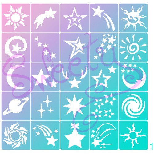 Трафарети Зірки клейові 25 шт. для Блиск і Біоту 6х6см, фото 1