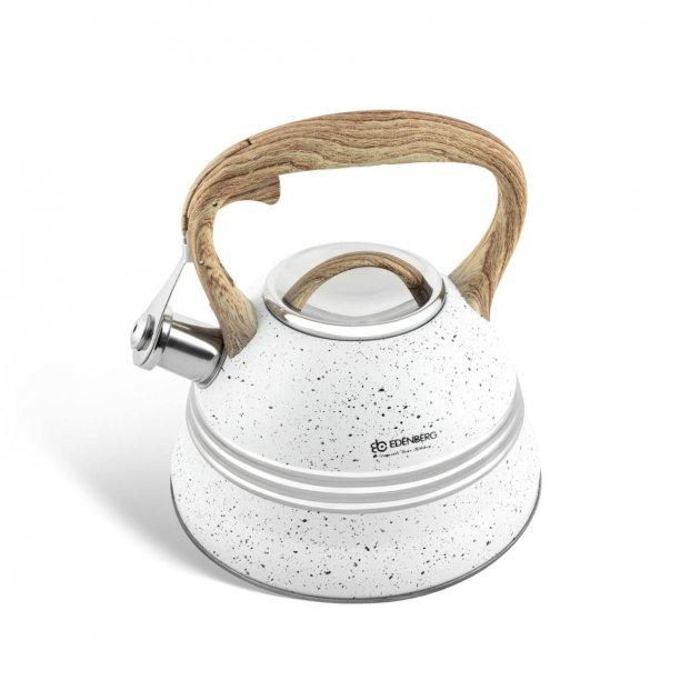 Якісний металевий чайник із свистком Edenberg EB-8808 із нержавіючої сталі для газової плити білий