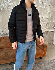 Чоловіча демісезонна куртка з капюшоном утеплена стьобана однотонна, розмір S, M, L, XL, чорного кольору