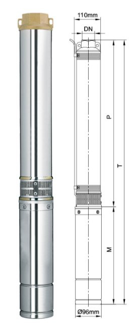 Насос центробежный Dongyin 4SEm2/16 0.75кВт H 105(90)м Q 55(30)л/мин Ø96мм 60м кабеля - фото 1 - id-p294346839