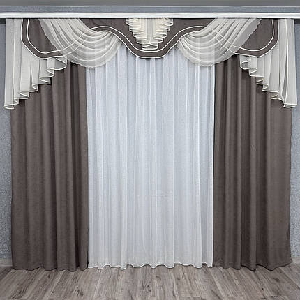 Комплект штор з ламбрекеном № 453 мокко, фото 1