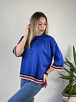 Жіноча модна стильна трикотажна футболка кофта синій (електрик) р.42
