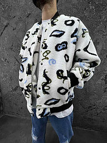 Куртка чоловіча біла оверсайз весна-осінь плюшева без капюшона Мягуська Chas White