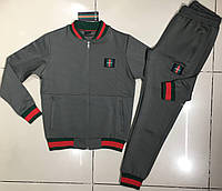Мужской спортивный костюм Gucci, брендовый спорт костюм Гуччи серый fms
