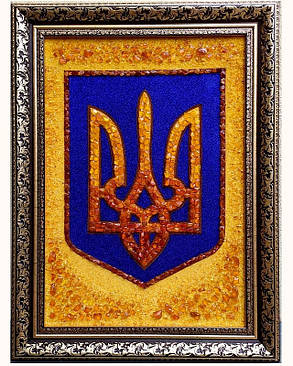 Тризуб Герб України з бурштину для кабінету гідний подарунок керівнику, фото 2
