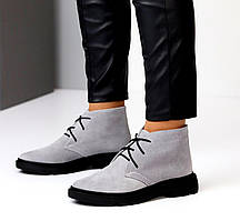 Черевики жіночі замшеві на шнурівці демісезонні класичні сірі натуральна замша