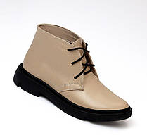 Черевики жіночі шкіряні на шнурівці демісезонні класичні бежеві натуральна шкіра 39