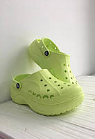 Кроксы зеленые салатовые на платформе сабо шлепанцы crocs baya platform clog