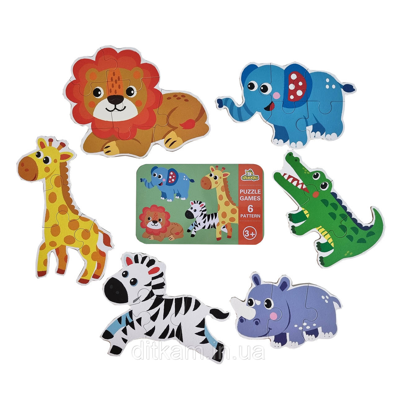 Пазлы для детей 6 в 1 Дикие животные, фото 1