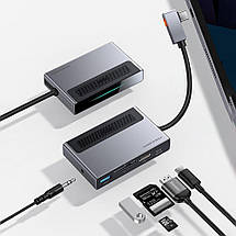 Концентратор хаб USB Type-C 6в1 HDMI 4K кардридер заряджання 100 Вт Baseus Metal Gleam CAHUB-DA0G, фото 2